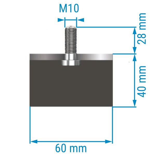 Artikel 68931760 - Metall-Gummipuffer MGP Durchmesser 60mm Höhe 40mm  Gewinde M10 x 28mm Edelstahl 1.4301